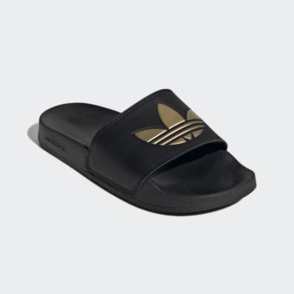 NIB Men Sz 8/Women Sz 9 (Euro Sz 42) Adidas Adilette Lite Slides In Black/Gold - Picture 4 of 13